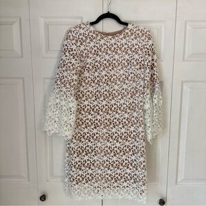 Dress the Population White Crochet Shift Dress with Bell Sleeves Large